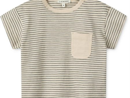 Liewood Y D Stripes Whale Blue Sandy Dodoma Bebis Stripe T-shirt For Sale