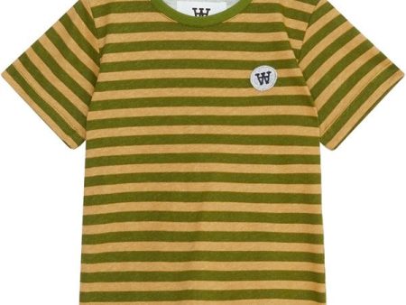 Wood Wood Khaki Pesto Stripes Ola Chrome Badge T-Shirt on Sale