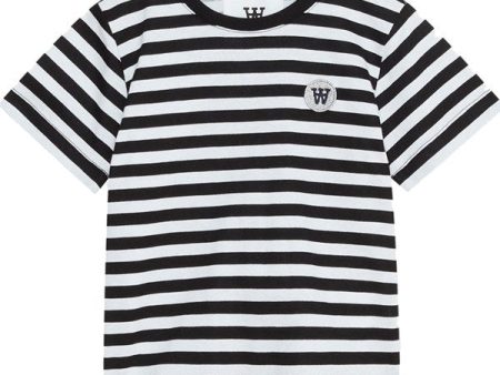 Wood Wood Black White Stripes Ola Chrome Badge T-Shirt Discount