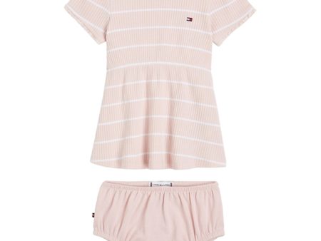 Tommy Hilfiger Bebis Striped Rib Klänning Whimsy Pink   White Stripe Cheap