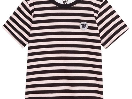 Wood Wood Pale Pink Black Stripes Ola Chrome Badge T-Shirt For Discount